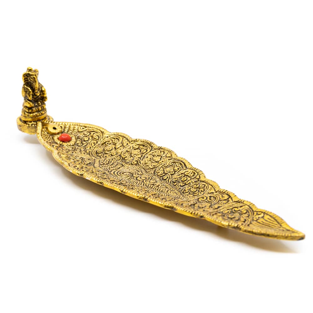 Goldfarbenes R-uchergef- mit Ganesha-Blatt-Form (22 cm)