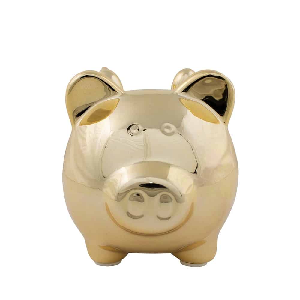 Goldfarbenes Sparschwein mit Fl-geln (16-3 cm)