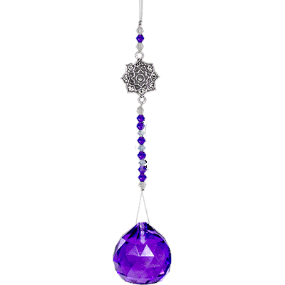 H-ngendes Kristallglas mit Perlen und Lotus - (lila)