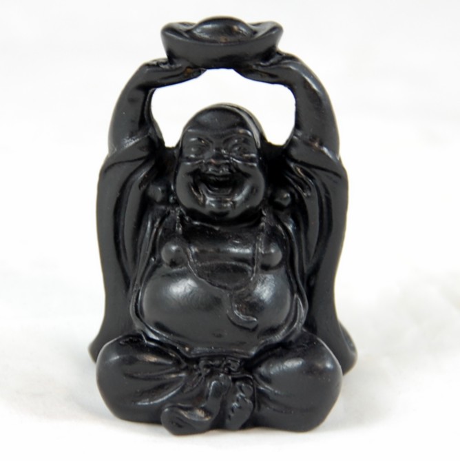 Happy Buddha Statue mit Perle - Polyresin Schwarz - 7 x 4 x 3 cm