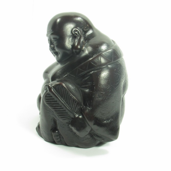 Happy Buddha Statue - Polyresin Schwarz - 12 x 9 cm