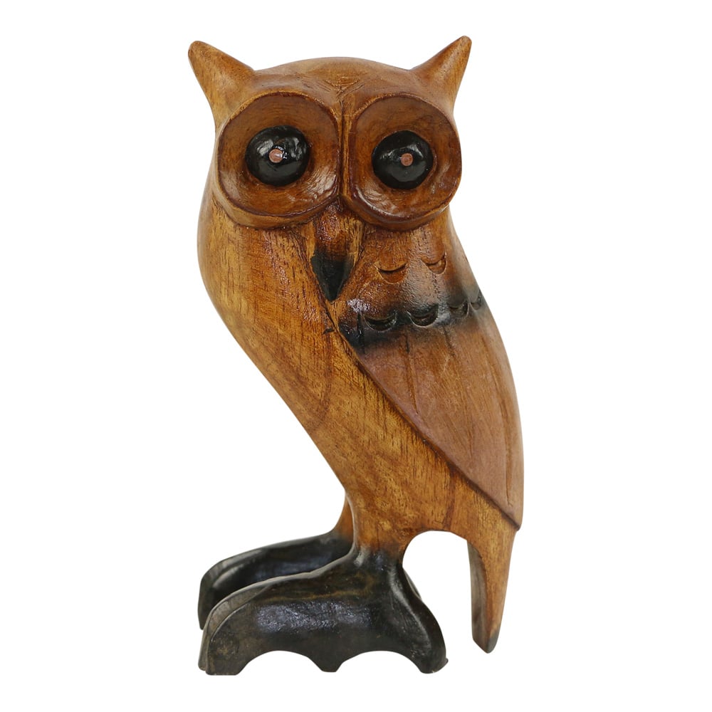 Holz Statue Eule Natur (16 x 9 x 7 cm)