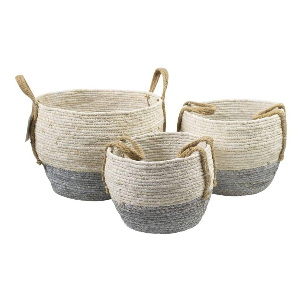 Jute-K-rbe Grau-Wei- (3er-Set)