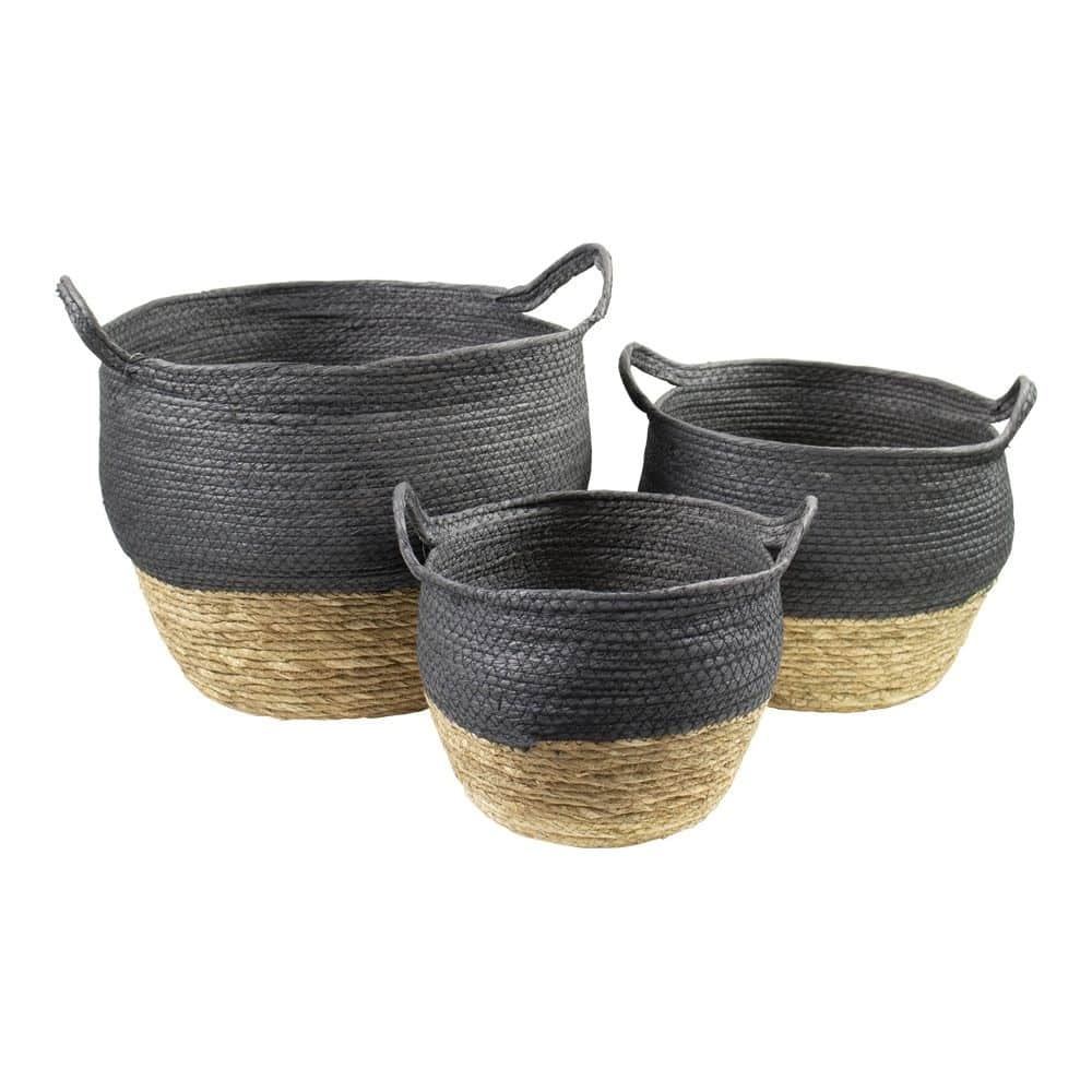 Jute-K-rbe Natur - Schwarz (3er-Set)