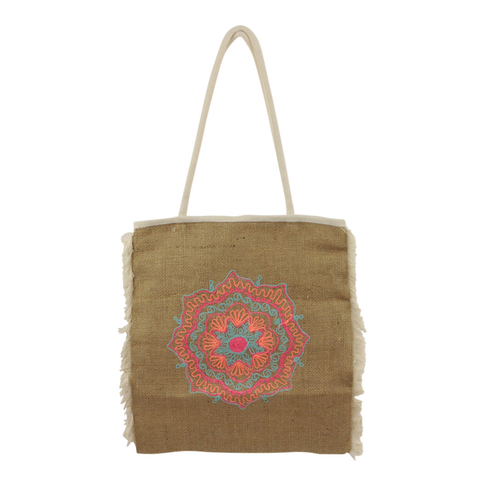 Jute Shopper mit Gesticktes Mandala (38 x 33 x 5 cm)