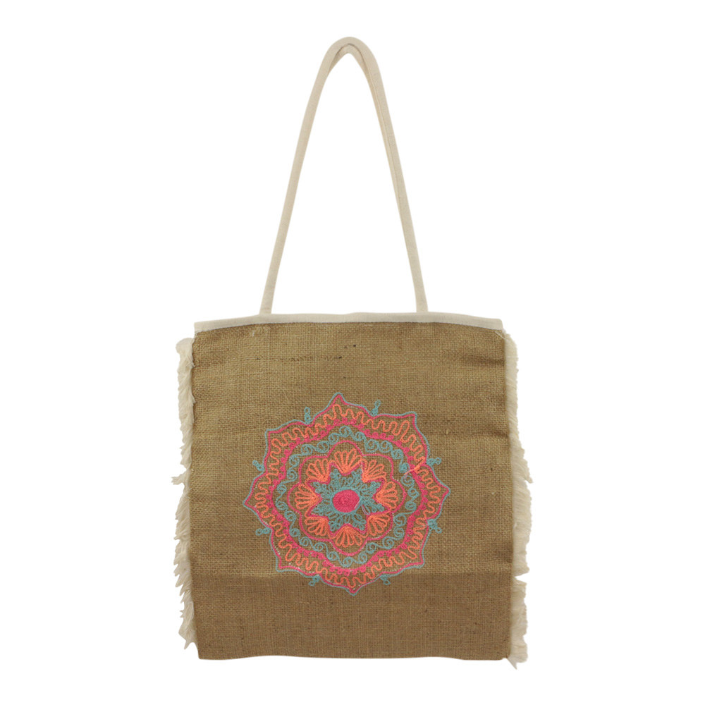 Jute Shopper mit Gesticktes Mandala (38 x 33 x 5 cm)