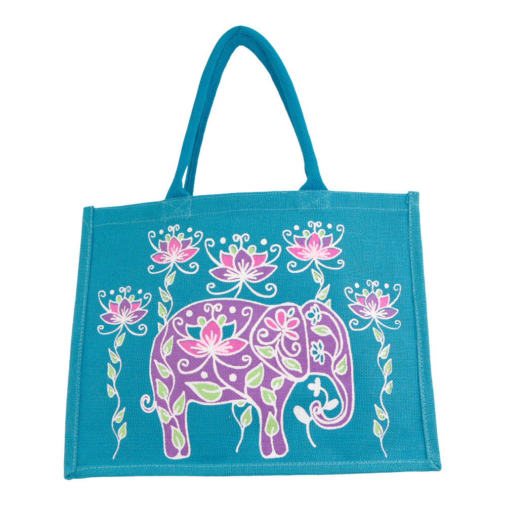 Jute Tasche Elefant T-rkis (42 x 33 cm)