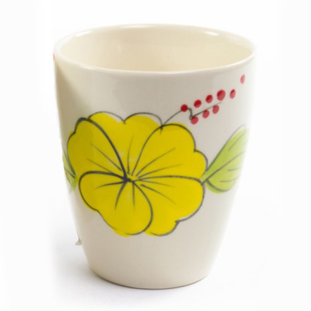 Kaffee- oder Teebecher aus Keramik Blume Gelb