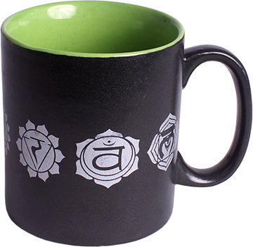 Kaffeetasse aus Keramik - 7 Chakren (schwarz)