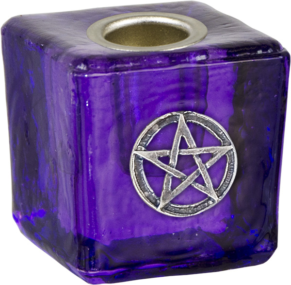 Kerzenhalter Mini W-rfelform Lila - Pentagramm
