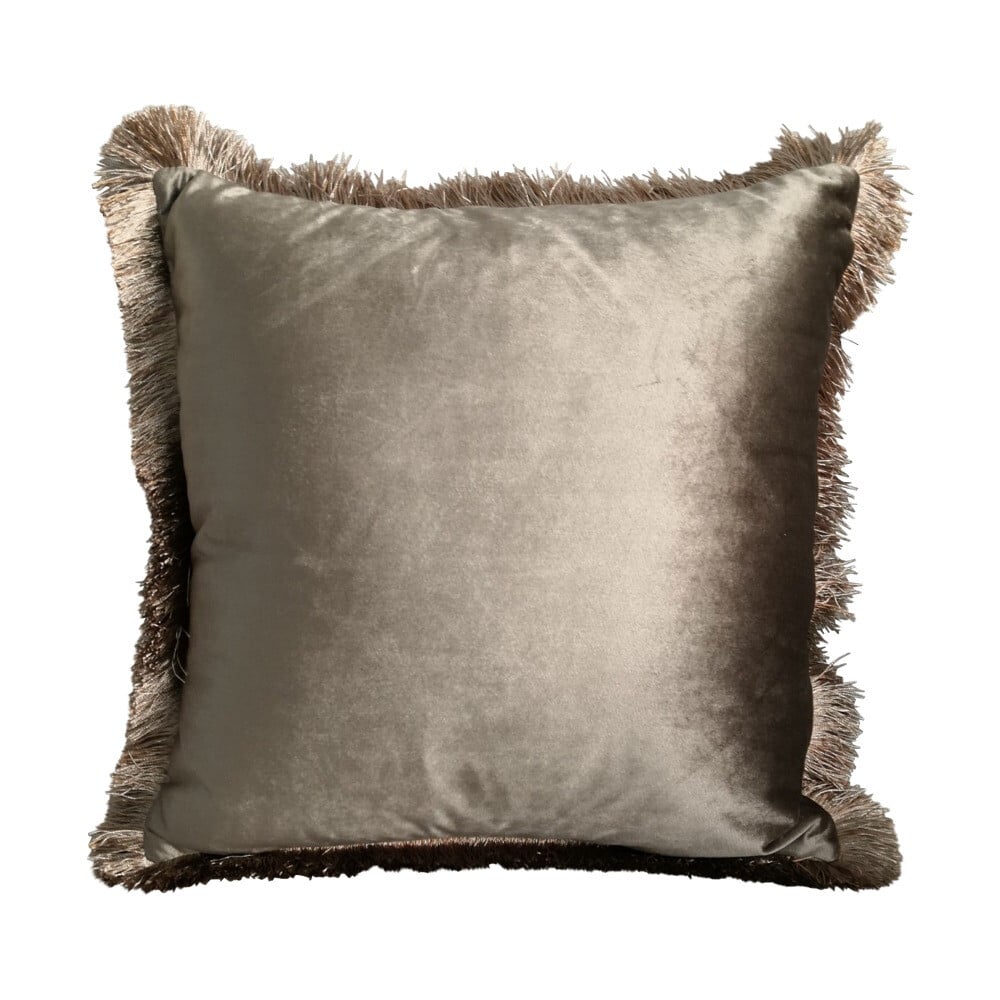 Kissen Samt Goldfransen Taupe (45 x 45 cm)