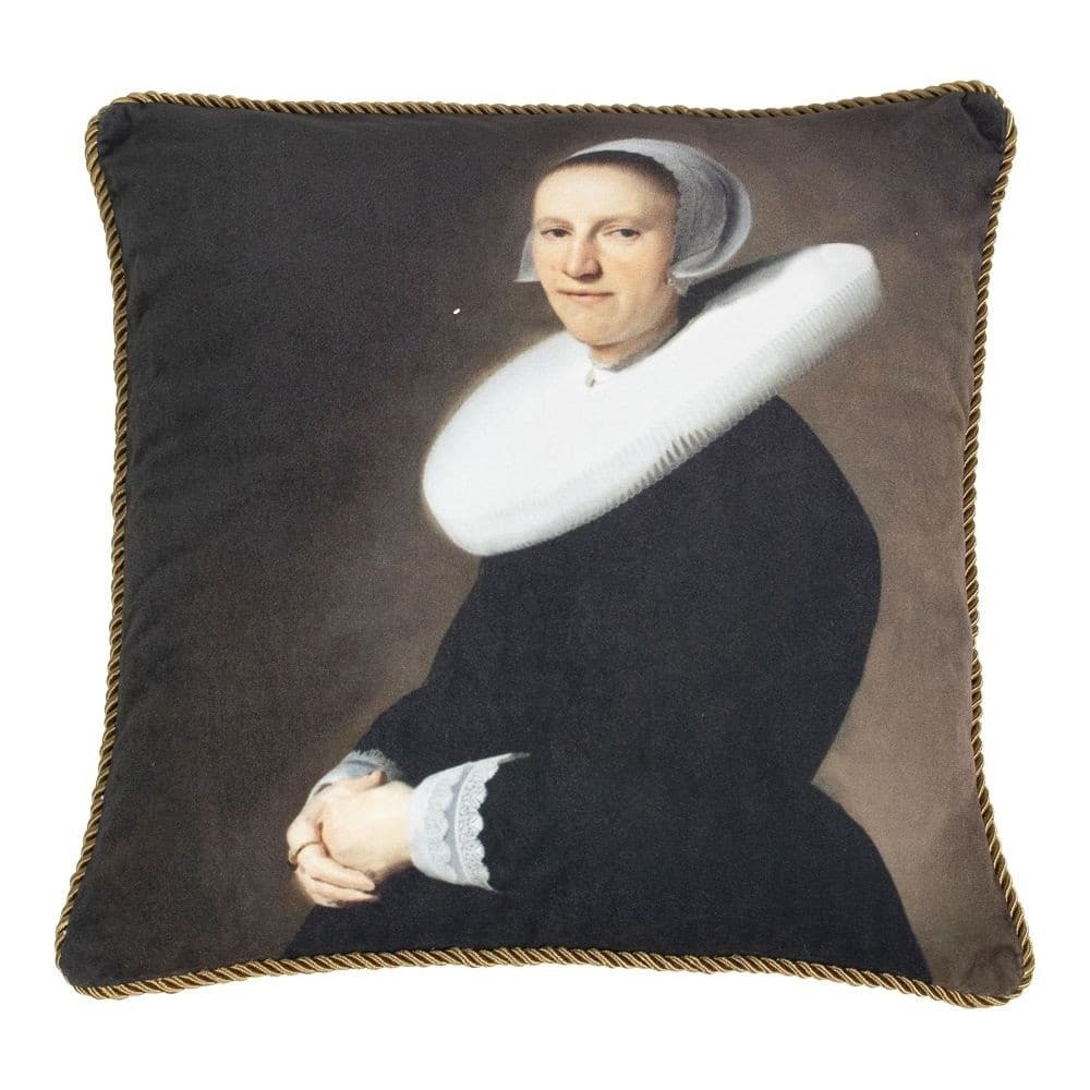 Klassisches Samtkissen Frau mit Kragen (45 x 45 cm)