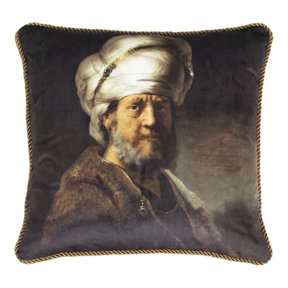 Klassisches Samtkissen Mann mit Turban (45 x 45 cm)