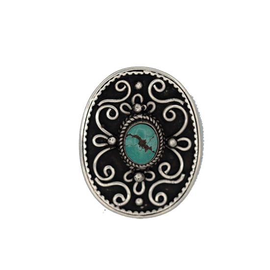 Knopf oval dekoriert - Silber-T-rkis