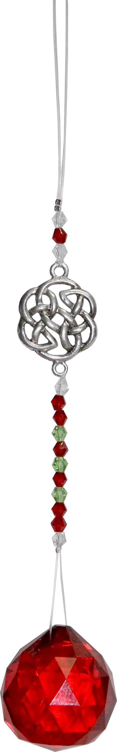 Kristall h-ngend am Messingdraht - Keltischer Knoten (rot- geschliffenes Glas)
