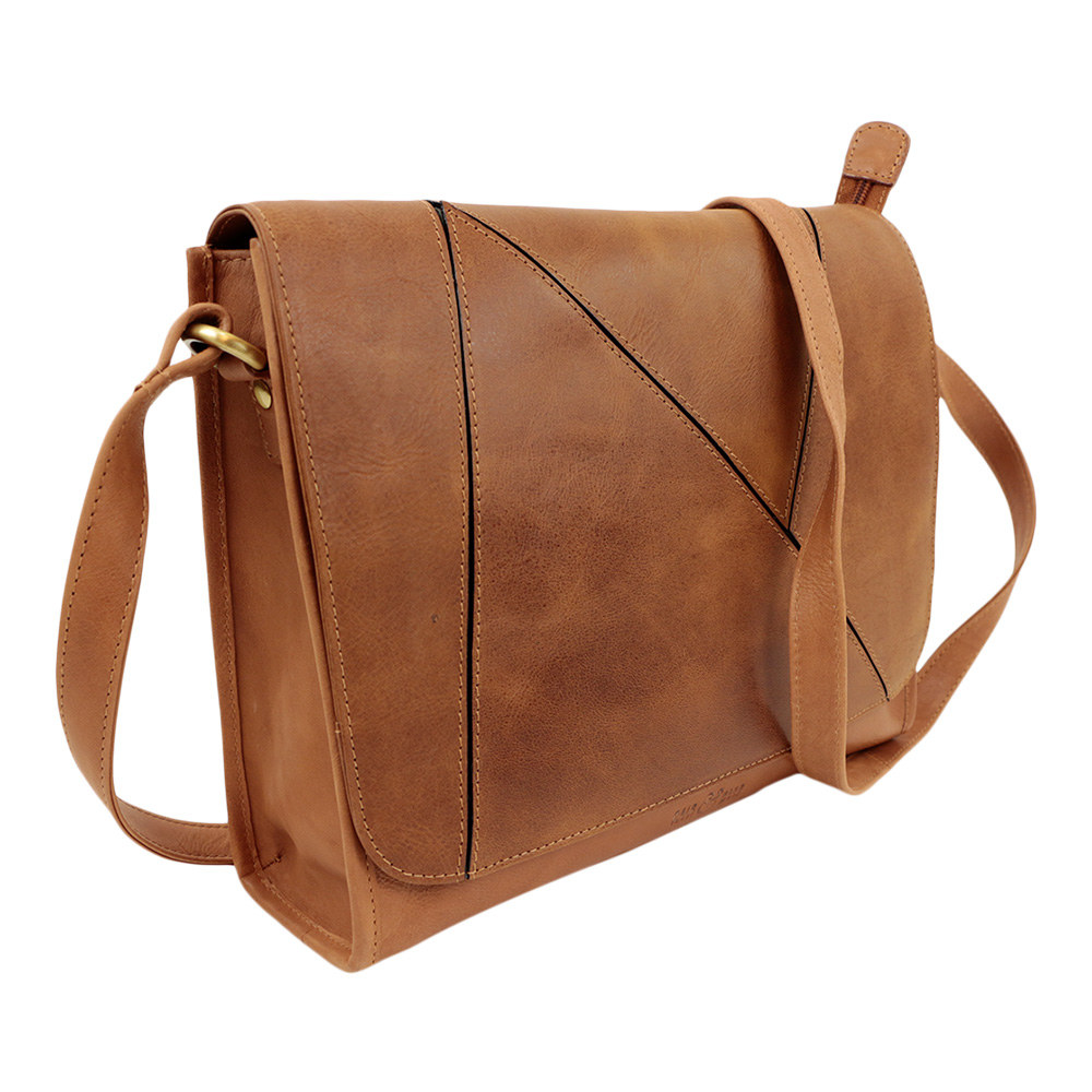 Leder Handtasche Ella Braun (27 x 22 x 7 cm)