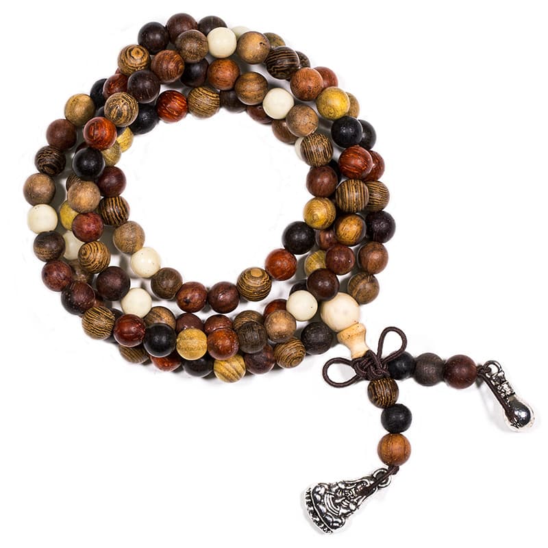 Mala 4 Holzsorten elastisch mit Zierperlen unter Schmuck - Boho Schmuck - Boho Armb?nder - Schmuck - Malas - Mala Armb?nder - Schmuck - Malas - Tibetische Malas - Schmuck - Tibetischer Schmuck - Tibetische Armb?nder