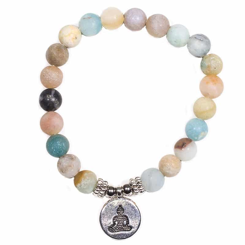 Mala Armband Amazonit Elastisch mit Buddha Elastisch