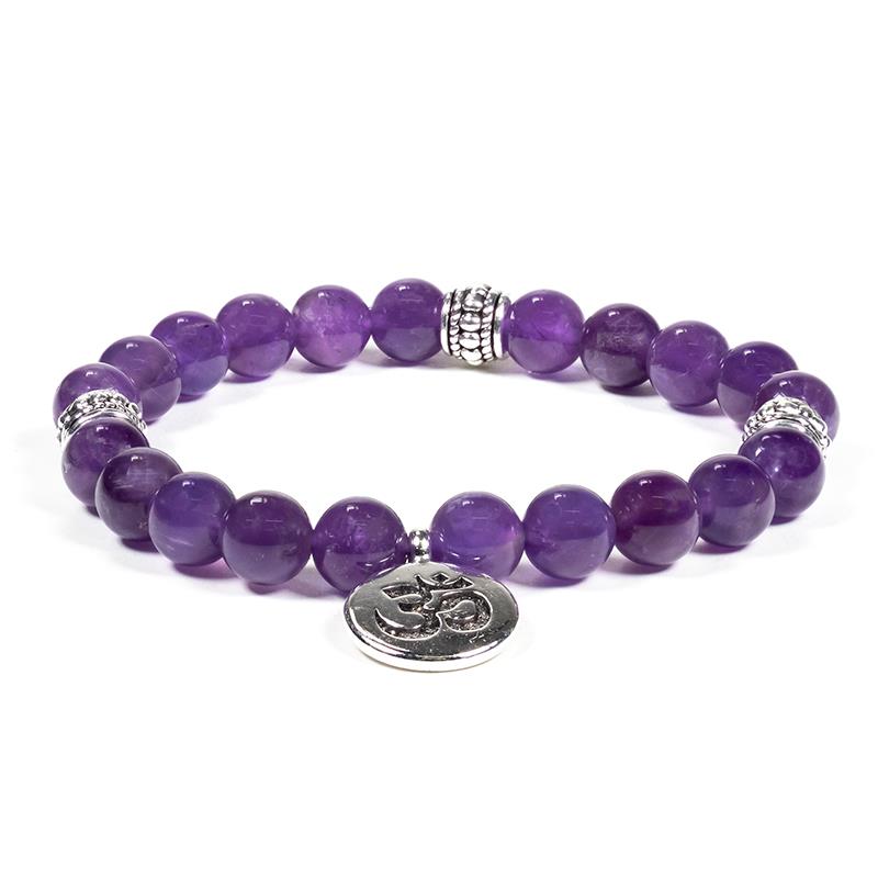 Mala-Armband Amethyst elastisch mit Ohm