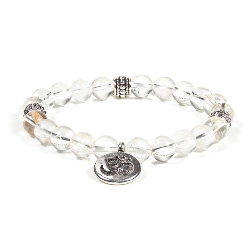 Mala Armband Bergkristall Elastisch mit Om unter Schmuck - Malas - Mala Armb?nder - Schmuck - Om-Schmuck - Om-Armb?nder