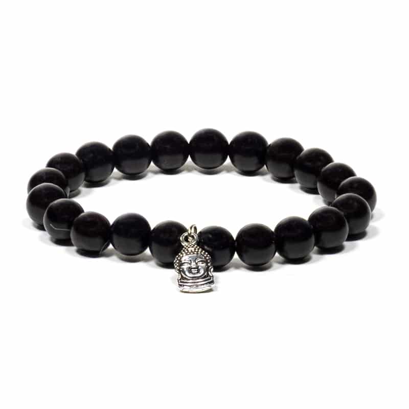 Mala-Armband Holz schwarz elastisch mit Buddha