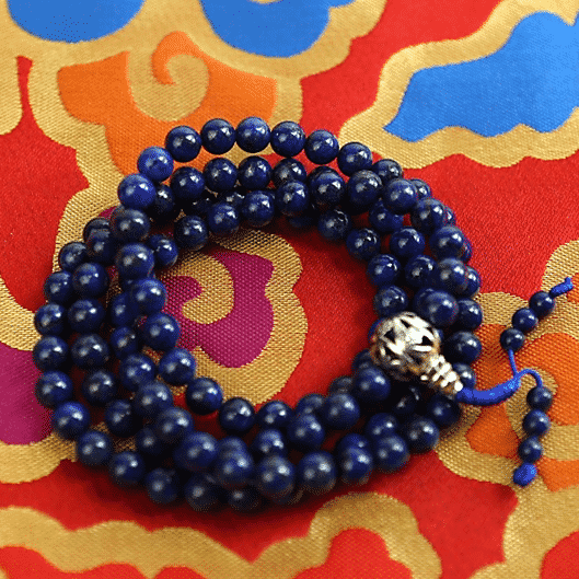 Mala Lapis Lazuli in AA-Qualit-t mit Guruperle und Tasche