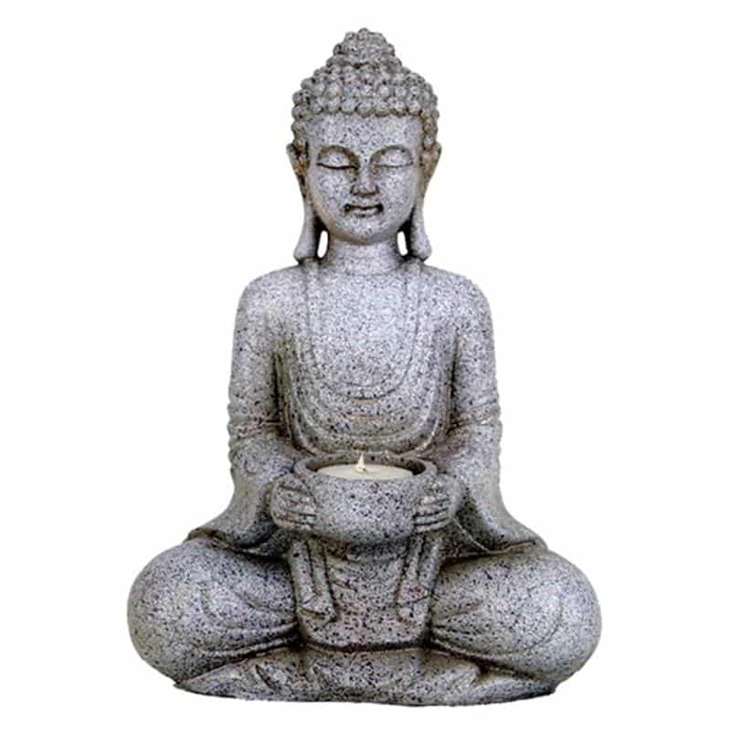 Meditationsbuddha mit Kerzenhalter (Steingrau - 27 cm)