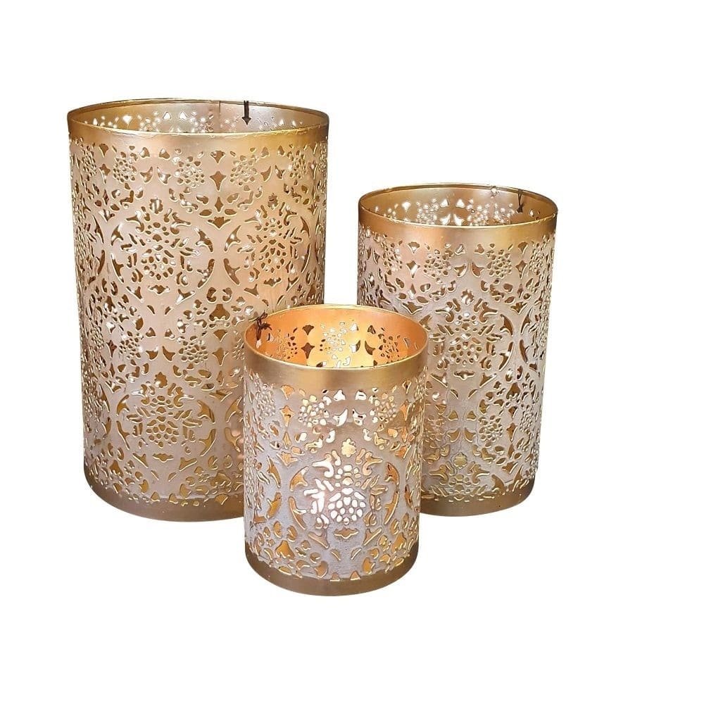 Metall-Windlichter Gold Beige Mandala (3er-Set)