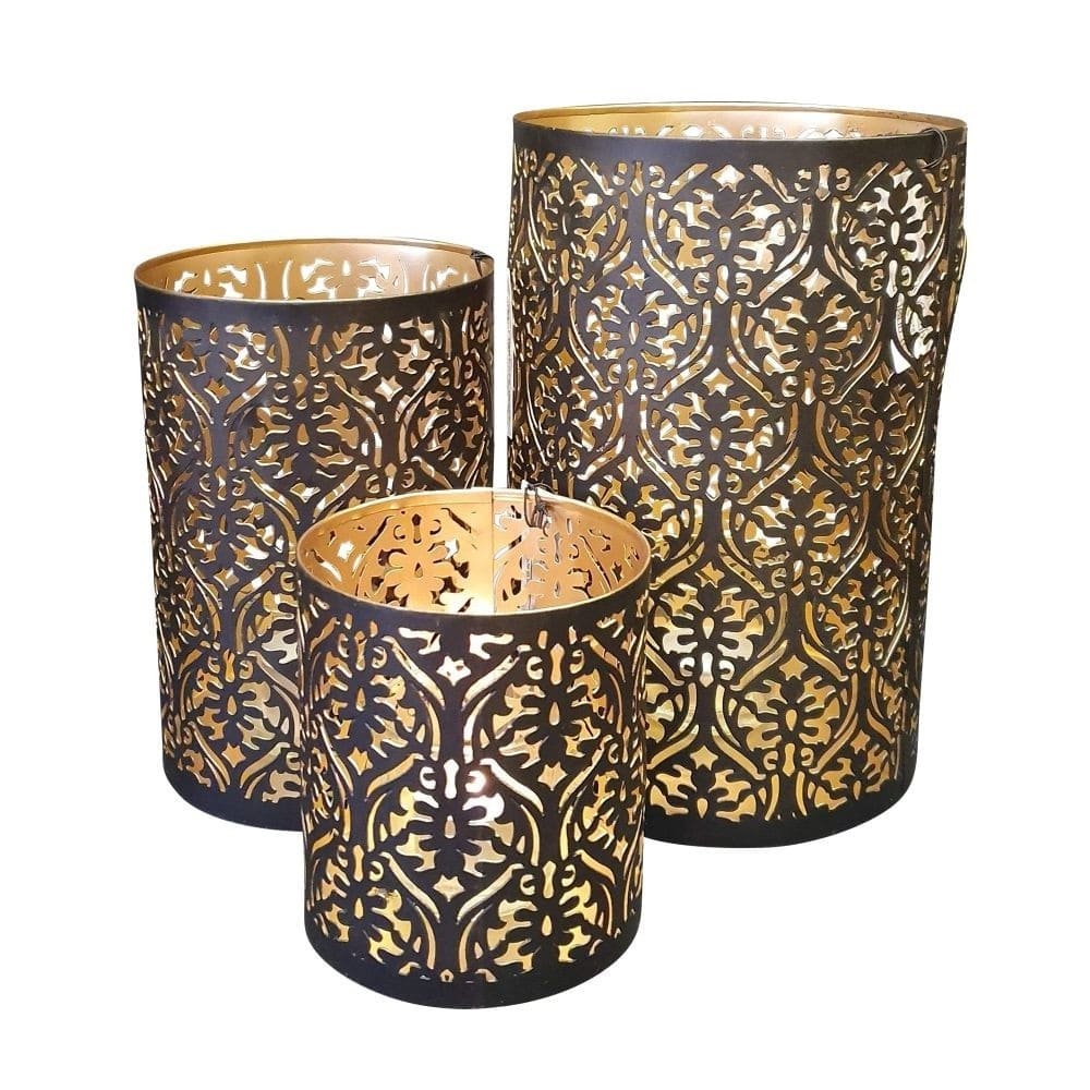 Metall-Windlichter Gold Schwarz Mandala (3er-Set)