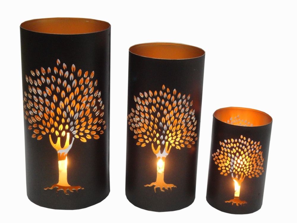 Metallischer Lebensbaum Kerzenhalter 3-teilig Kupferfarbe