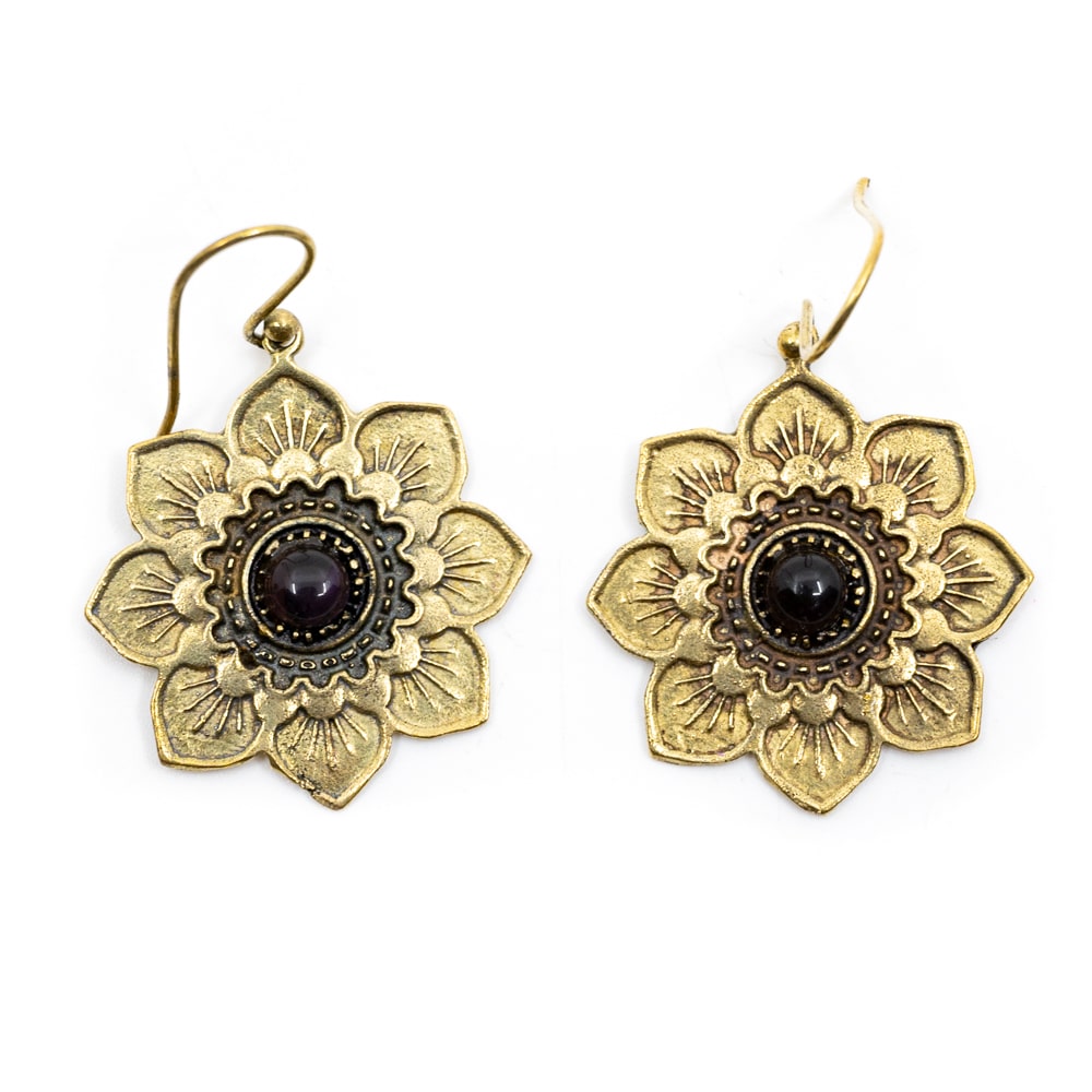 Ohrringe Blume Amethyst Gold (30 mm)