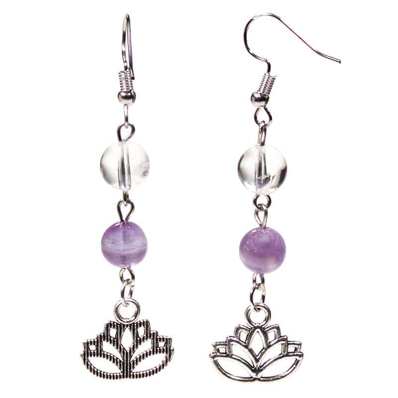 Ohrringe Chevron Amethyst-Bergkristall mit Lotus