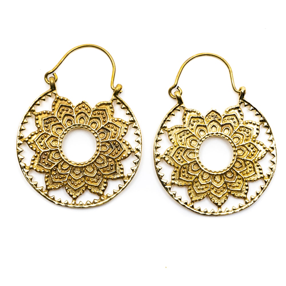 Ohrringe Lotus Mandala Messing Gold Farbe (30 mm)