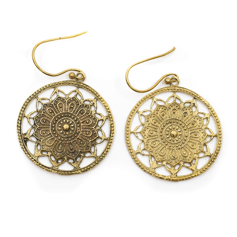 Ohrringe Lotus Mandala Messing Rund Gold (30 mm)