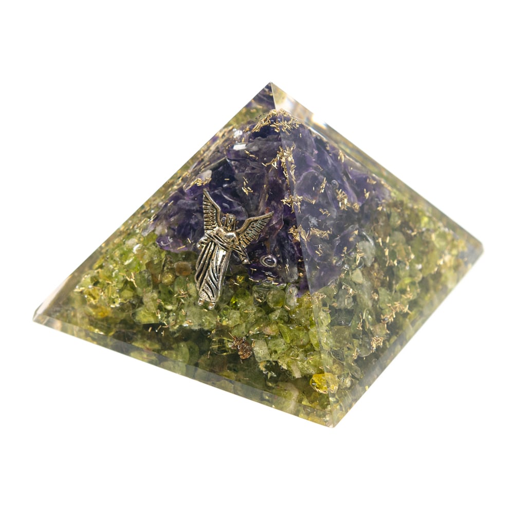 Orgonit-Pyramide Peridot-Amethyst - Engel Raphael - (70 mm)