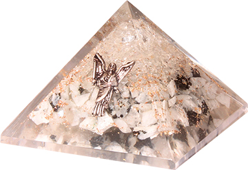 Orgonit Pyramide Regenbogen Mondstein und Bergkristall mit Engel
