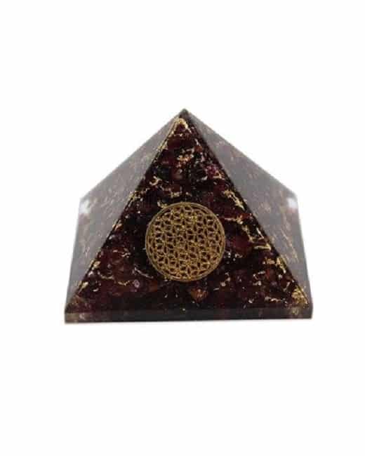 OrgonitE PYRAMID LARGE GARNET FLOWER OF LIFE 40mm