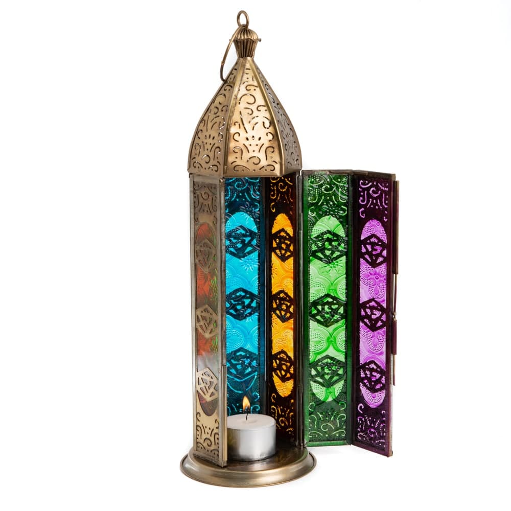 Orientalische Laterne Kerze Sieben Chakren Goldfarben (30 cm)