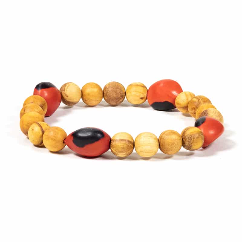 Palo Santo Armband mit 4 Huayruro Perlen elastisch