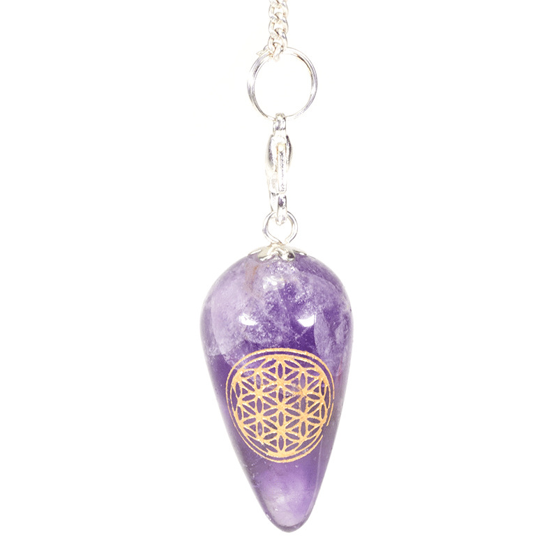 Pendel Amethyst tropfenf-rmig mit Blume des Lebens