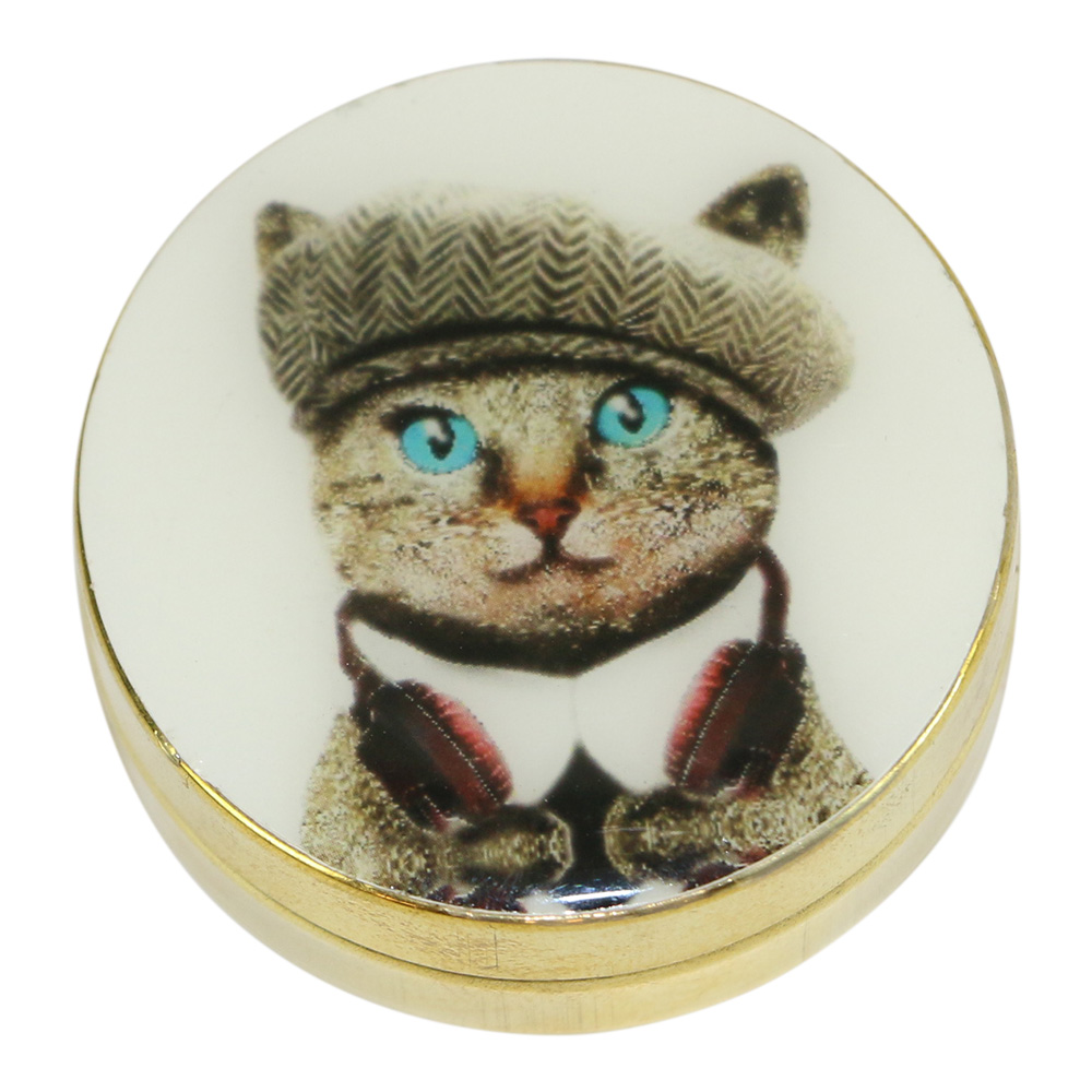 Pillenbox aus Messing Katze mit Hut (4-5 x 1-5 cm)