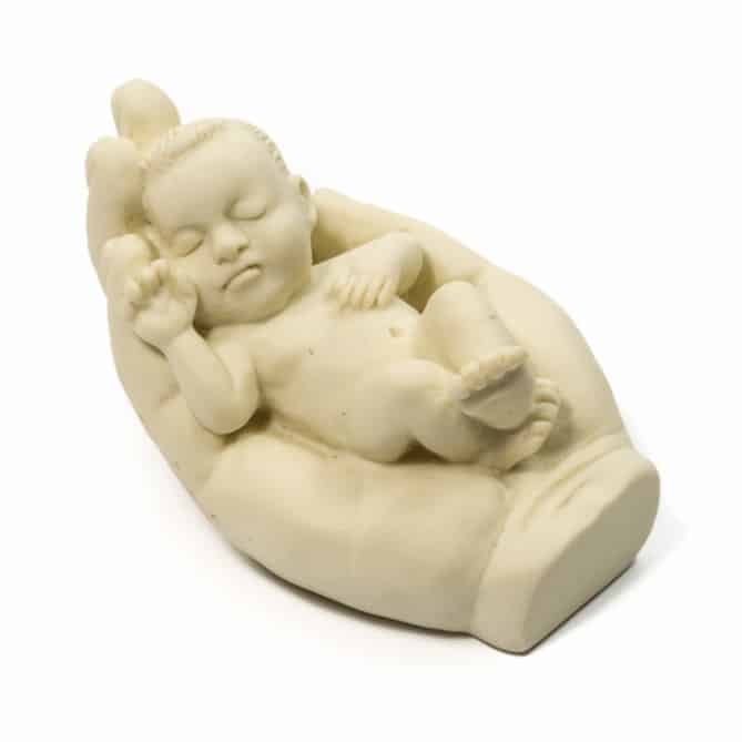 Polystone Baby auf der Hand Weiss (10 cm)