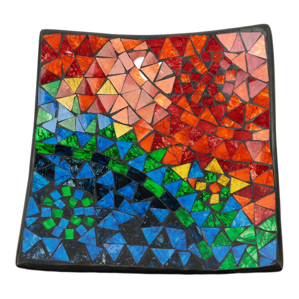 Quadratische Schale Mosaik Regenbogenfarben (20 x 20 x 6 cm)