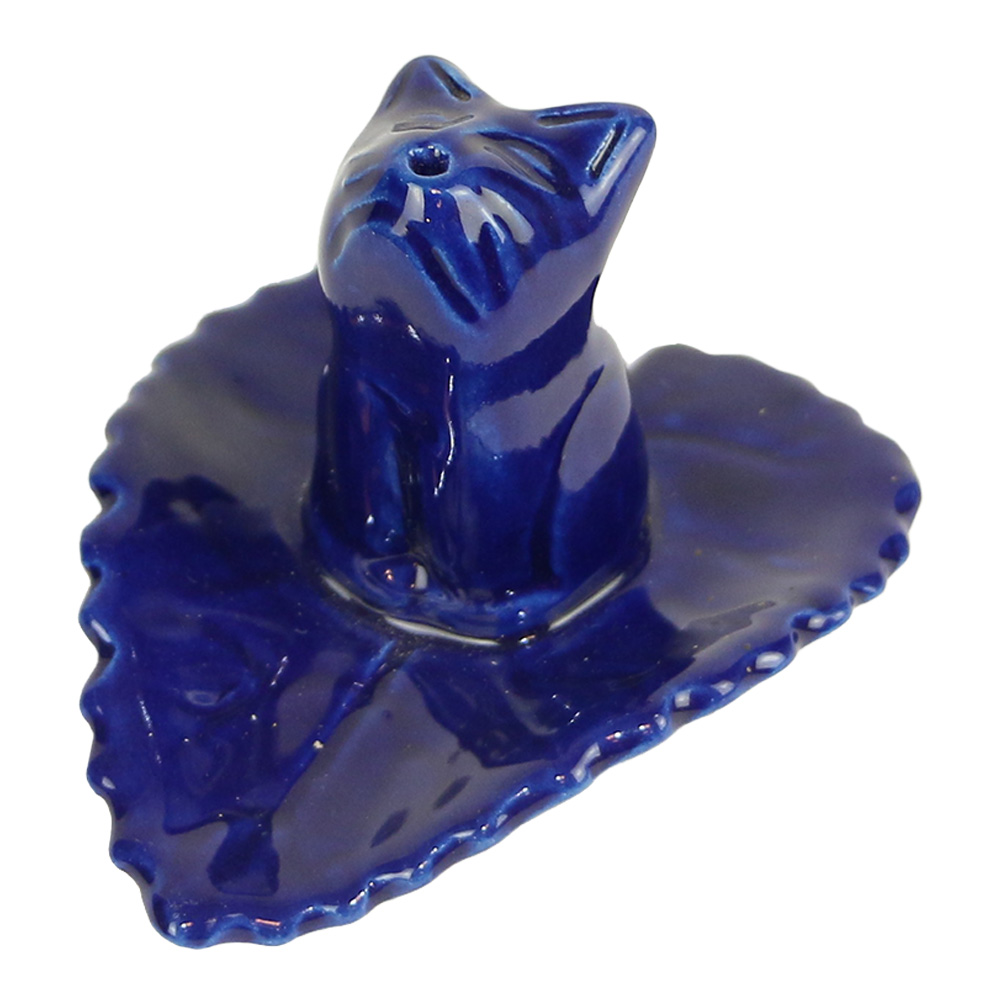 R-ucherst-bchenhalter aus Keramik Blaue Katze (9-5 x 8 x 6 cm)