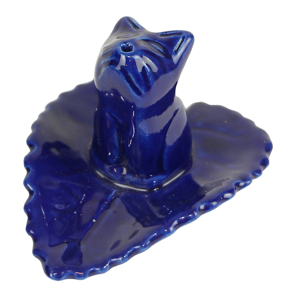 R-ucherst-bchenhalter aus Keramik Blaue Katze (9-5 x 8 x 6 cm) unter Weihrauch - Weihrauchhalter und -brenner - R?ucher Gef??e