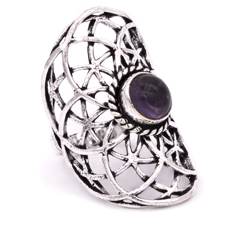 Ring Samen des Lebens mit Amethyst Silberfarben (Ringgr-e 19)