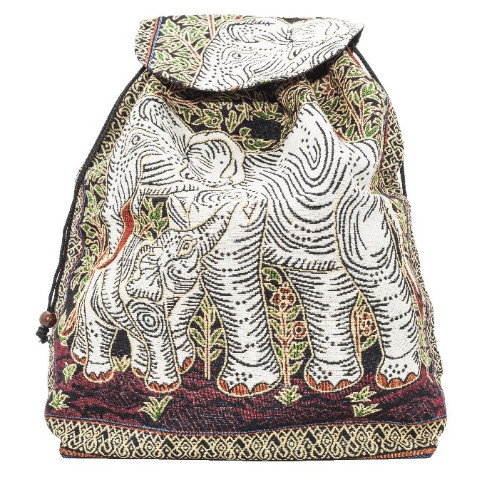 Rucksack aus Baumwolle mit Elefant Mehrfarbig