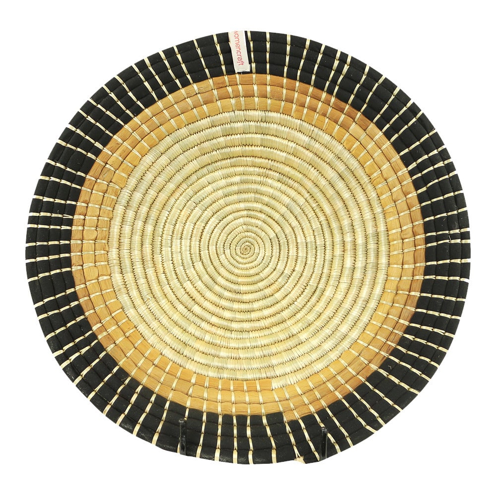 Runde dekorative Schale aus Bananenblatt Natural-Schwarz
