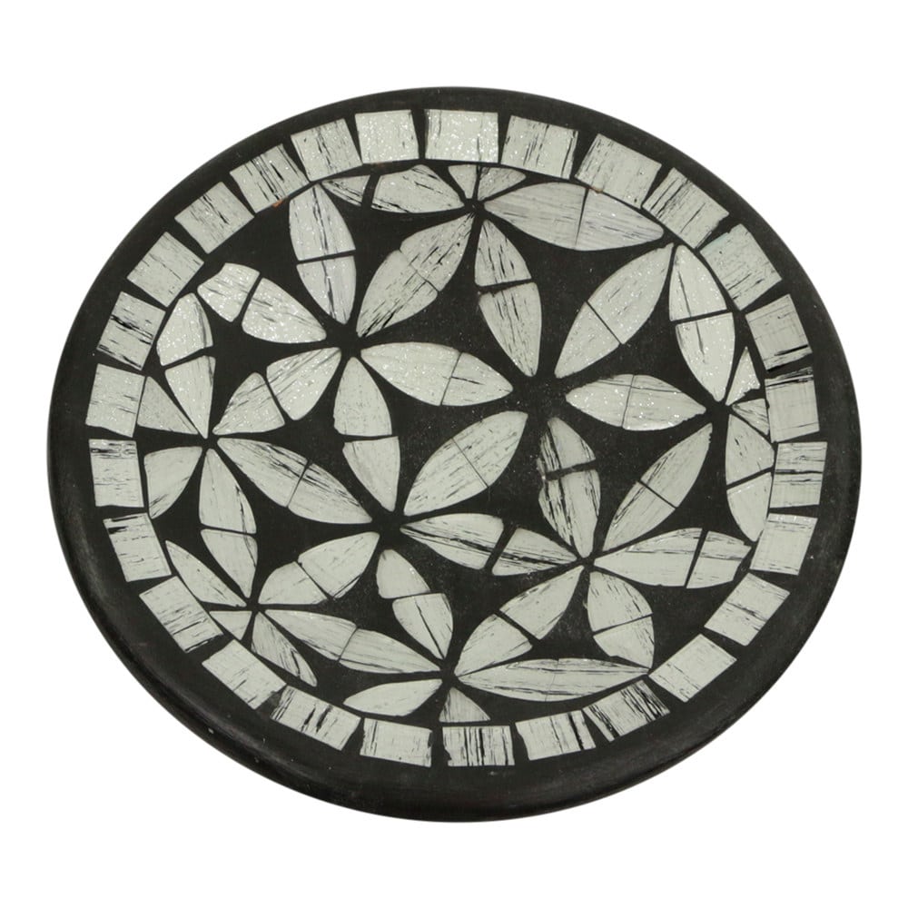 Runde dekorative Schale Mosaik Blumen Grau (16 x 4 cm)