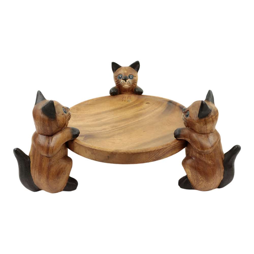Runde Schale aus Holz - Drei Katzen